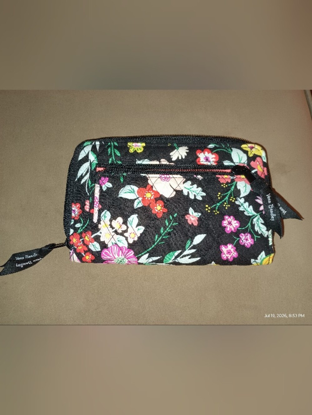 Vera Bradley Black Quilted Wallet with Black And Pink Floral Print - Picture 4 of 5